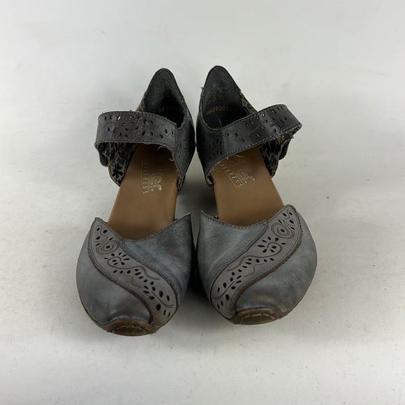 Rieker grey leather floral cut out Mary Jane minimalist heels women’s size 7 - Picture 4 of 9